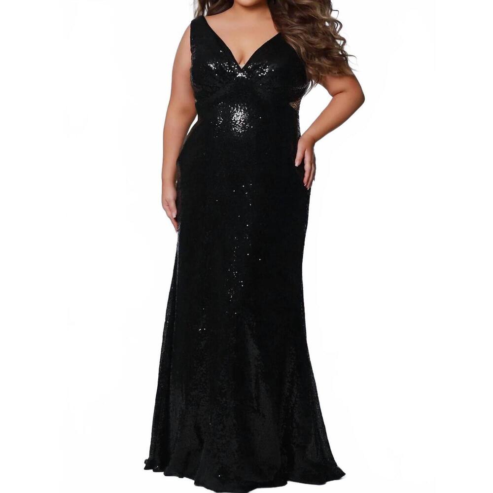 NEW SYDNEY'S CLOSET sequin cutout gown in black